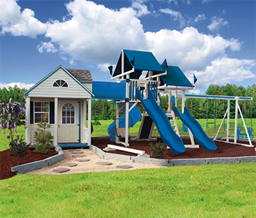 Swing Kingdom SK-60 Cottage Escape kids vinyl playhouse, sold installed serviced by Play King, Davie Florida