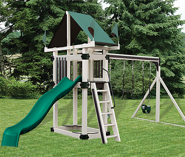 Swing Kingdom Kastle Tower A-3 Deluxe vinyl playset swingset sold, installed, and serviced by Play King, Davie, Florida