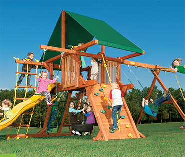 Woodplay Space Saver cedar Outback 5-A wood playset and swingset