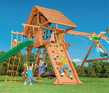 Woodplay Outback 7'-B Angle Base playset swingset from Play King, Davie Florida.Woodplay dealer for sales, installation, and service