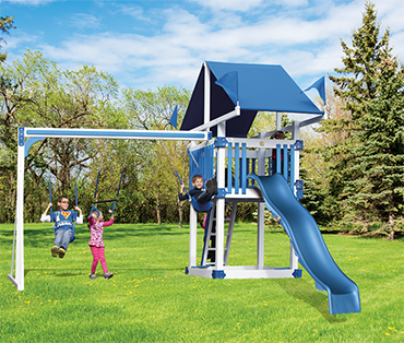 Swing Kingdom Kastle Tower KC-3 Deluxe vinyl playset swingset from Play King, Davie, Florida.