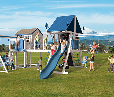 Swing Kingdom Kids Vinyl Playhouse Playset C-8 Bridge Escape, Play King South Florida dealer for sales, service, installation.