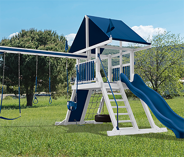 Swing Kingdom Mountain Climber SK-4 playset swingset, vinyl construction, from Play King, South Florida Swing Kingdom dealer in Davie.