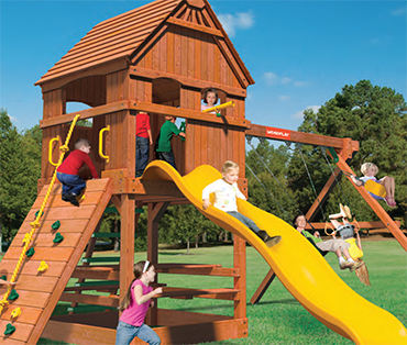 Davie Florida Woodplay dealer Play King sells, installs, and services the Woodplay Monkey Tower-C playset