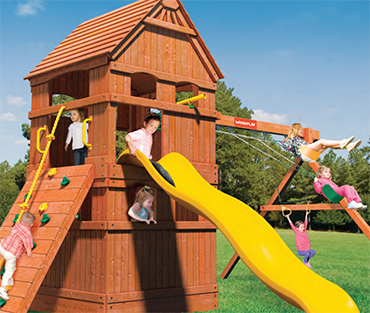 Play King, in Davie Florida, sells, installs, and services Woodplay wood playsets including the Monkey Tower-E