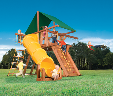 Woodplay Outback 6', Space Saver playset with Tube Slide sold, installed, serviced by Play King, South Florida Woodplay dealer
