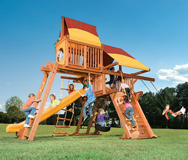 Woodplay Outback 6', Space Saver playset with Single Swing Arm sold, installed, serviced by Play King, South Florida Woodplay dealer