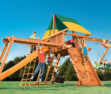 Woodplay Playhouse XL 7' B cedar playset from Play King, Fort Lauderdale Florida