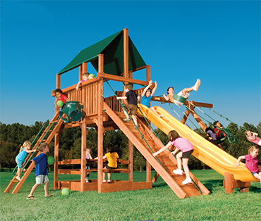 Woodplay Square Base Playhouse swingsets from Play King, Davie Florida.