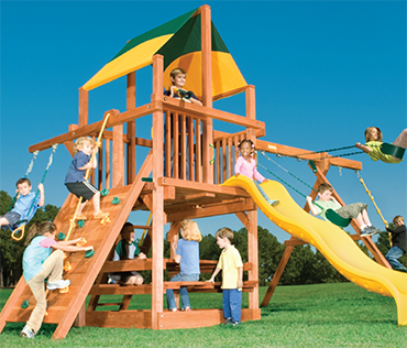 Woodplay Playhouse-5-A-Square Base playset swingset from Play King, Davie Florida.