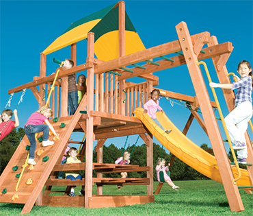 Woodplay Playhouse 5' C cedar Outback 5-A wood playset and swingset